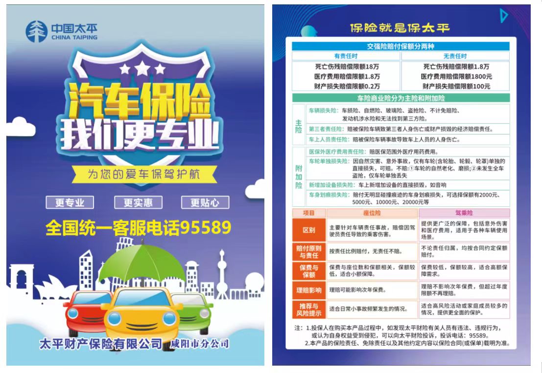 汽车保险专业宣传海报-交强险赔付与险种详解